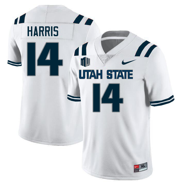 Utah State Aggies #14 Ezra Harris College Football Jerseys Stitched Sale-White